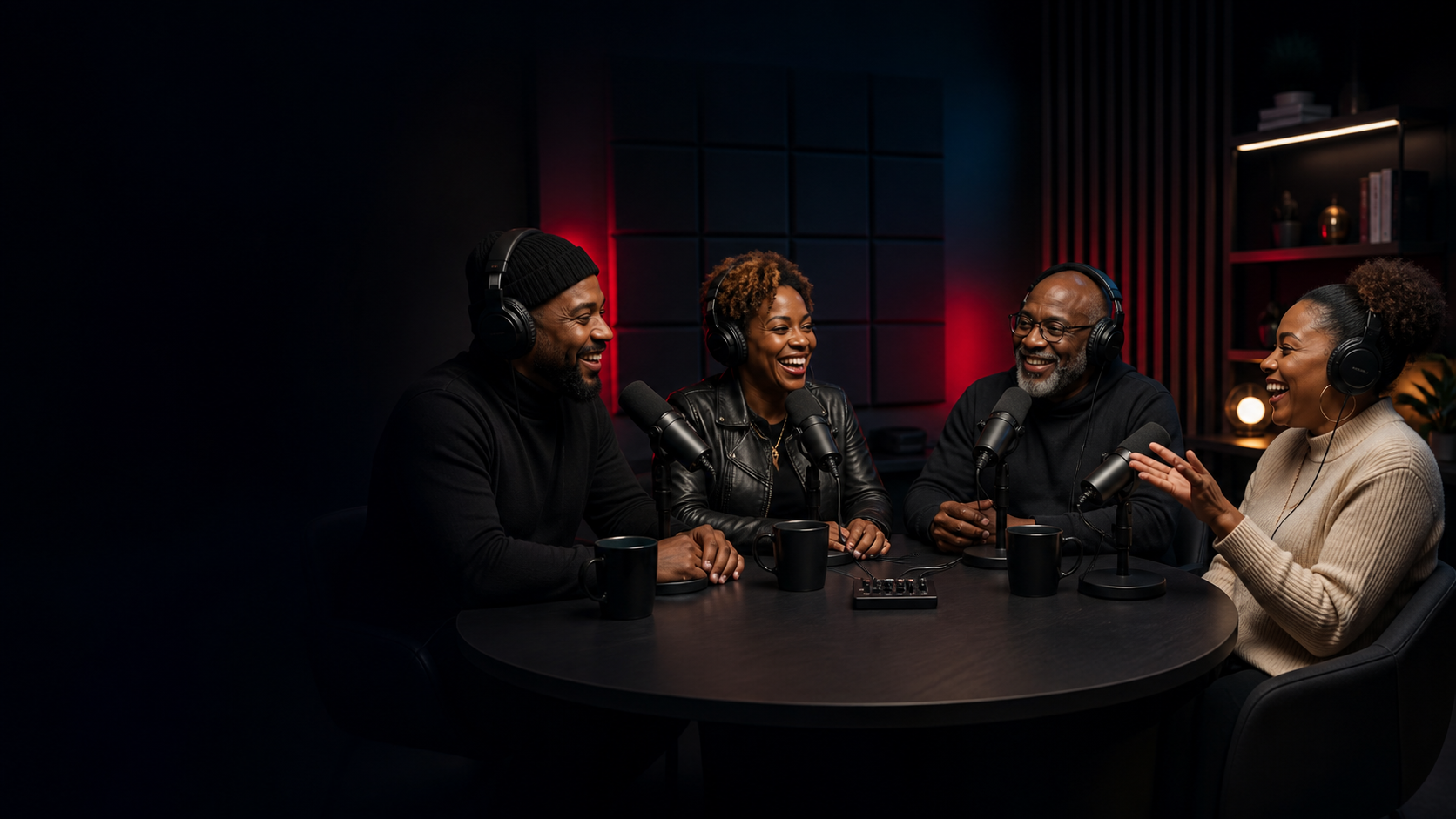 Chats & Chuckles podcast group in the studio